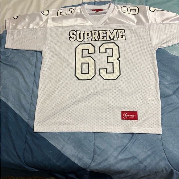 Supreme White Mesh Jersey with Black Print